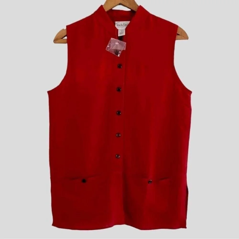 Diane Von Furstenberg Medium Solid Shirt Collar Tunic Top Sleeveless Button - Picture 2 of 10